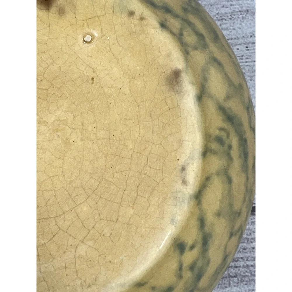 Antique Sponge Ware Serving Bowl Green Spatter 6